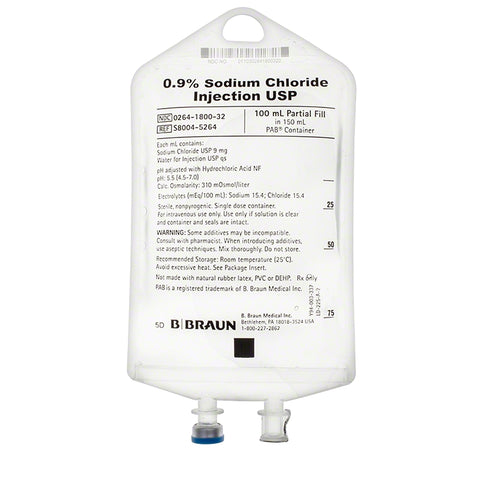 BBraun Medical 0.9% Sodium Chloride Injection USP, 100 mL Fill in 150 mL PAB® Container, Each