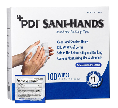 PDI® Sani Hands® ALC Hand Wipes (BX/100)