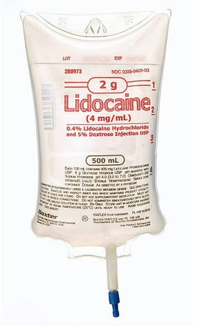 Baxter Lidocaine, 4g, 5% Dextrose, 500mL (ea)