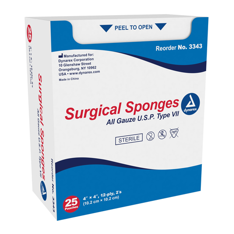 Dynarex® Gauze Sponge, Sterile, 12-ply, 4” x 4” (BX/25)