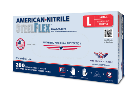 American Nitrile SteelFlex Blue Nitrile Exam Gloves, BX/200 (multiple options)