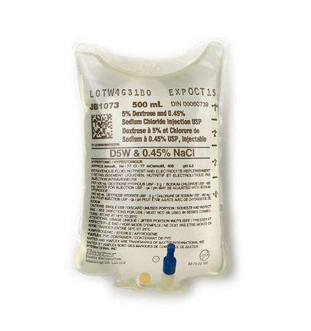 Baxter® 5% Dextrose & 0.45% Sodium Chloride Injection, Viaflex® Plastic Container, 500mL (Cs/24)