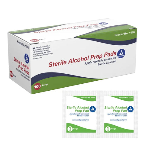 Dynarex® Sterile Alcohol Prep Pads, Large, 3.43" (BX/100)