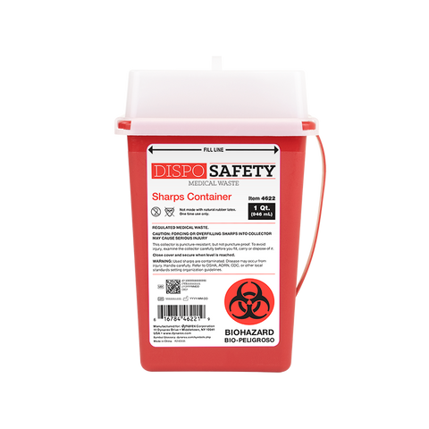 Sharps Container 1qt Red 4.3x3.5x6.5" Slide Lid Plastic Ea