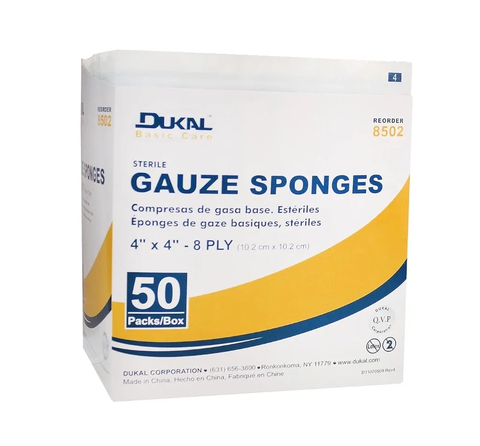 Dukal Corporation Gauze Sponges, Sterile, 4" x 4", 8-Ply (BX/50)