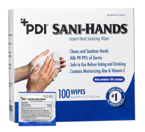 PDI®  Sani Hands® ALC Hand Wipes (BX/100)