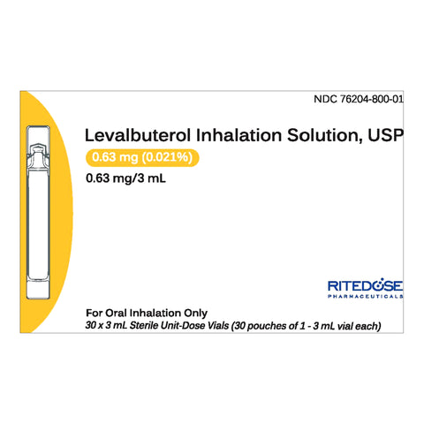 Levalbuterol HCl, 0.63mg/3mL UD, Inhalation Solution,30/pack