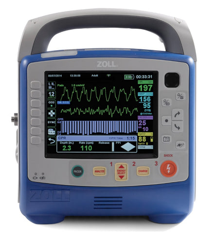ZOLL X Series® Biphasic, 12-Lead ECG, AED, Pacing, SPO2, NIBP, ETCO2, Bluetooth, Recertified