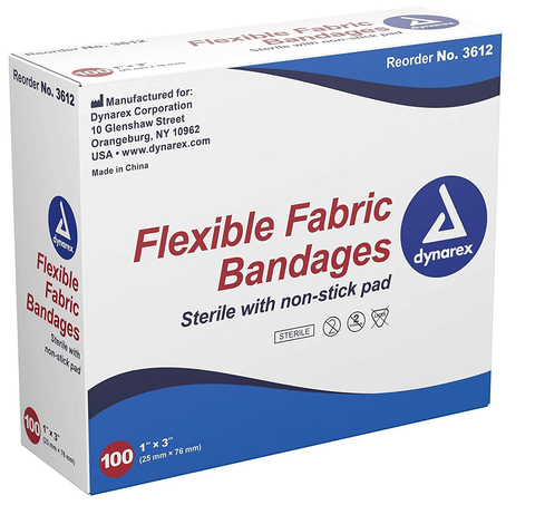 Dynarex® Adhesive Flexible Fabric Bandages, 1" x 3" (BX/100)