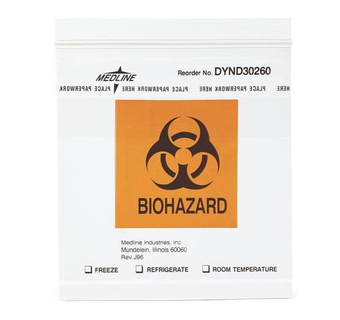 Medline® Biohazard Specimen Bag, Clear, Zip Closure, 6" x 6" (PK/100)
