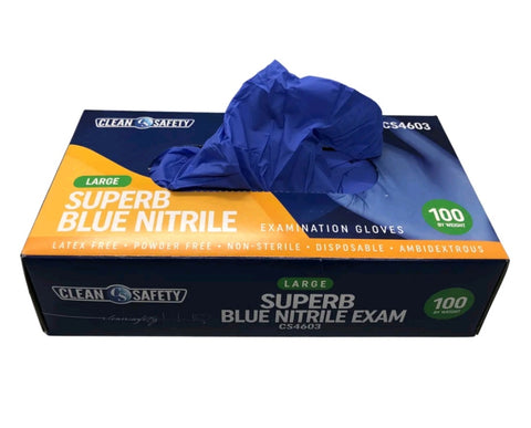 CleanSafety® Superb Blue Nitrile Powder Free Exam Gloves, BX/100 (multiple options)